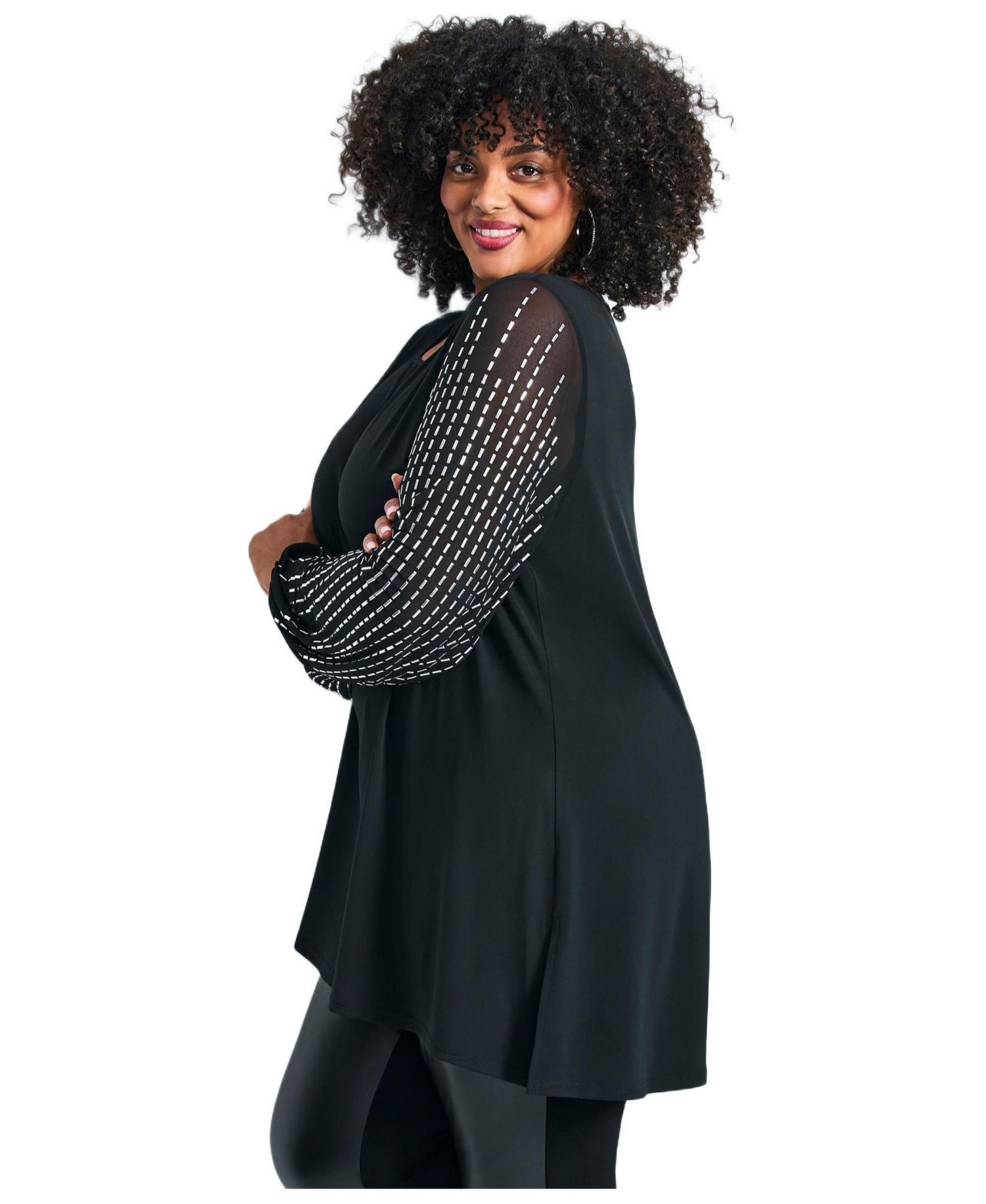 Women's Plus Size Glitz Embellished Sleeve Tunic