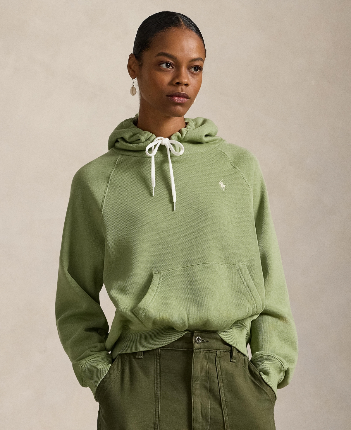 Polo Ralph Lauren Women's Shrunken Fit Fleece Hoodie Sweatshirt In Green