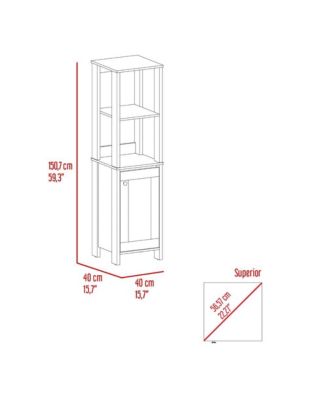 Linen Cabinet with Two Interior Shelves and Two Open Shelves Single Door Freestanding Storage Organizer for Bathroom or Living Room
