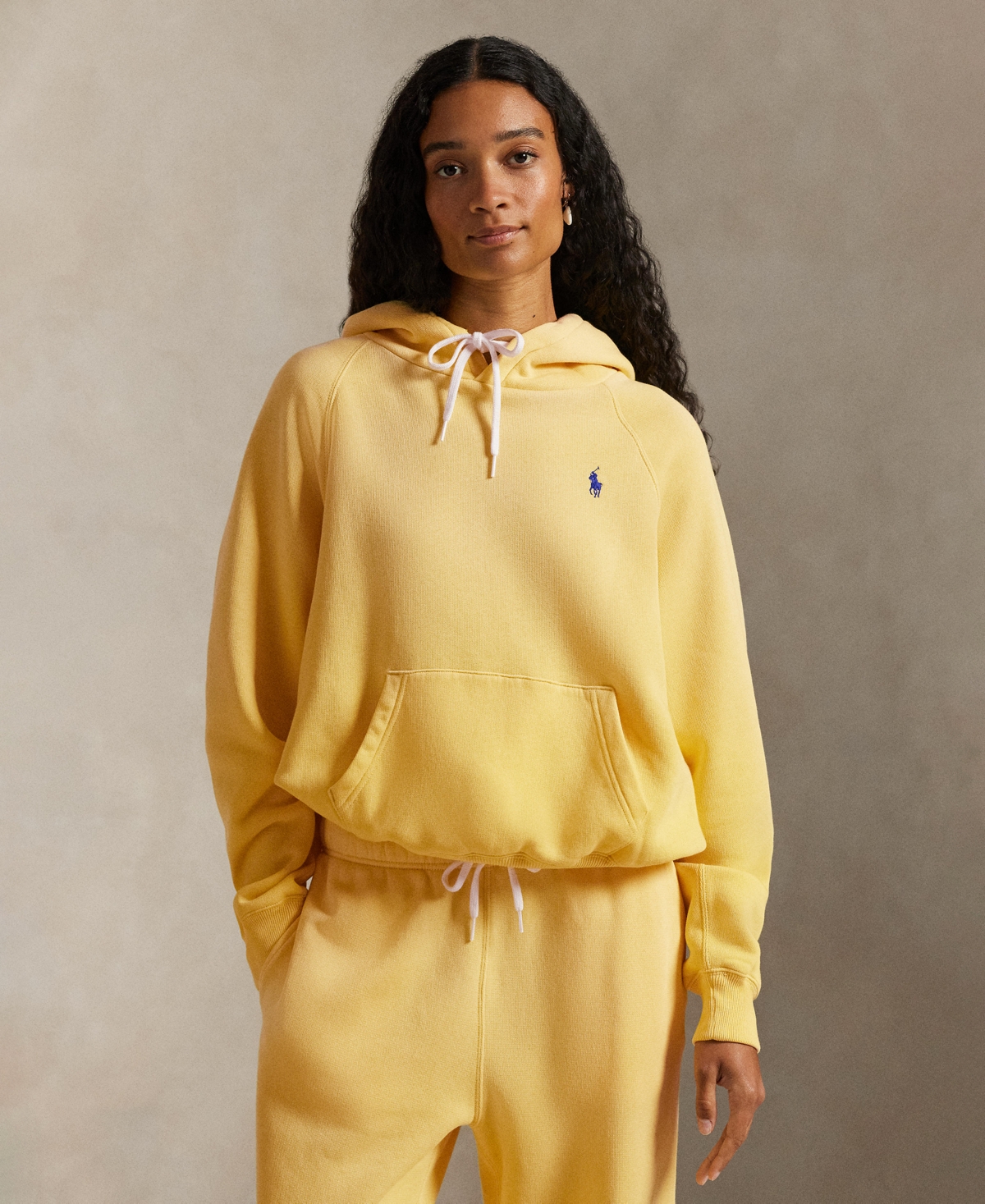Polo Ralph Lauren Women's Shrunken Fit Fleece Hoodie Sweatshirt In Yellow