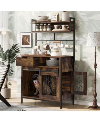 2 in 1 Rustic Dog Crate Side Cabinet Organizer Hutch Kitchen Cabinet with Storage for Small Dogs up to 40lbs