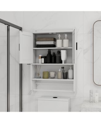 Bathroom Wall Cabinet with Doors Adjustable Shelf Towel Bar and Paper Holder Medicine Cabinet for Bathroom