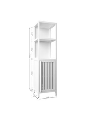 52 Inch Tall White Linen Tower Bamboo Storage Cabinet Freestanding Storage Cabinet for Bathroom Bedroom and Living Room