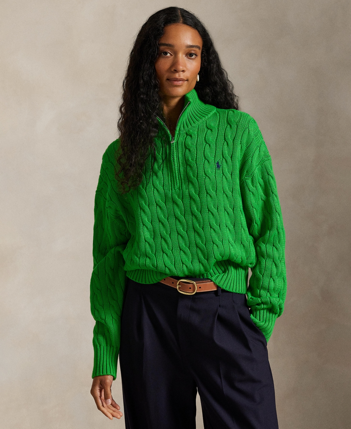 Polo Ralph Lauren Women's Cable-Knit Quarter-Zip Sweater