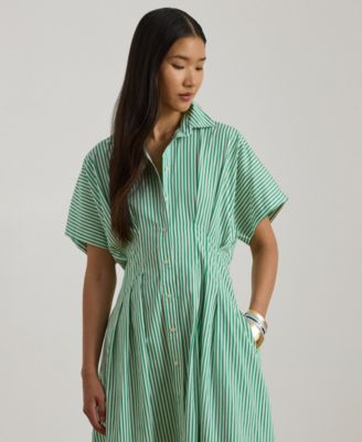 Women's Striped Pleated Shirt Dress