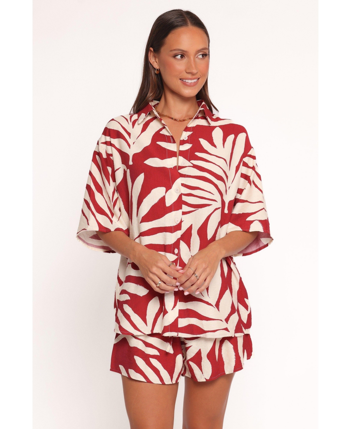 Petal and Pup Women's Lilo Short Set - Red Palm Print