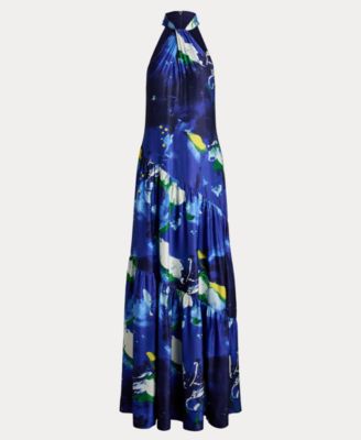 Women's Abstract-Print Shantung Halter Gown