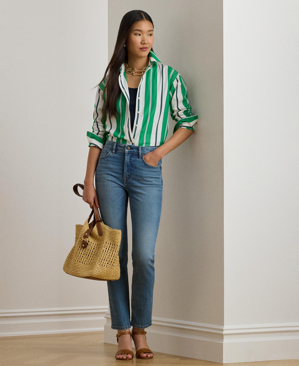 Lauren Ralph Women's Relaxed Fit Striped Broadcloth Shirt