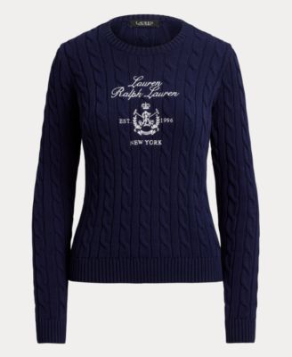 Women's Embroidered-Crest Cable-Knit Sweater