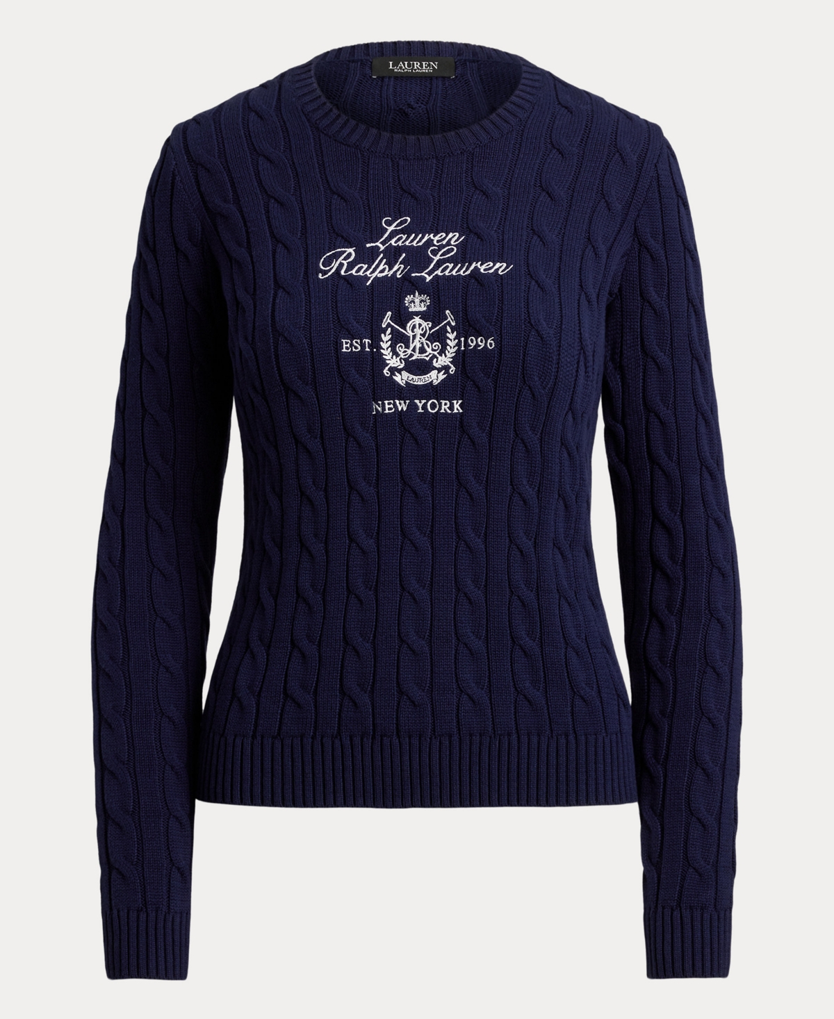 Lauren Ralph Women's Embroidered-Crest Cable-Knit Sweater