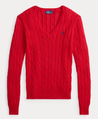 Women's Cable-Knit Cotton V-Neck Sweater