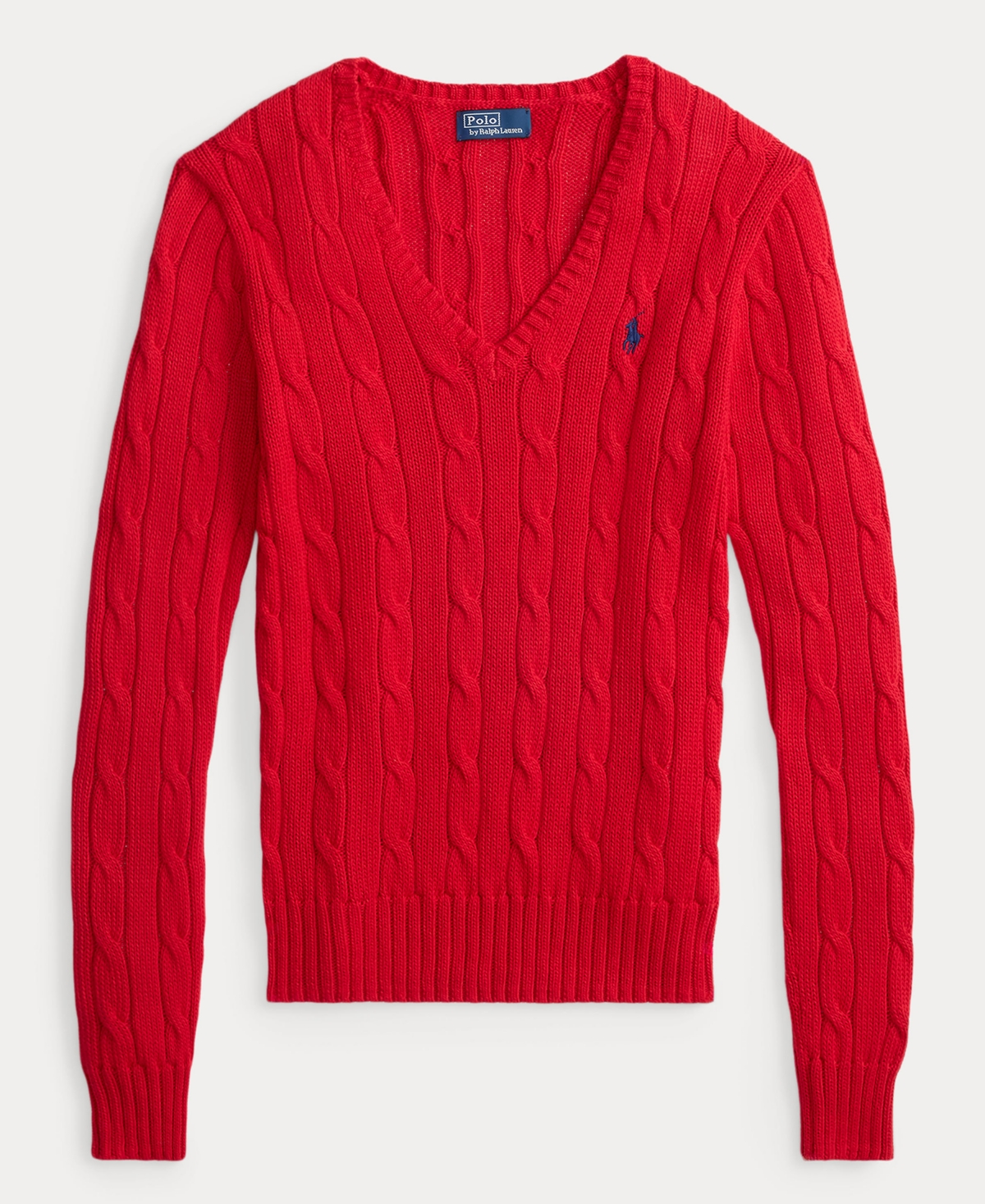Polo Ralph Lauren Women's Cable-knit Cotton V-neck Sweater In Red