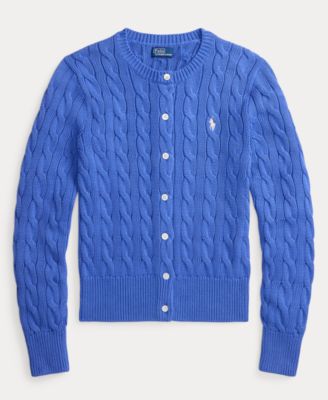 Women's Cable-Knit Cotton Crewneck Cardigan Sweater