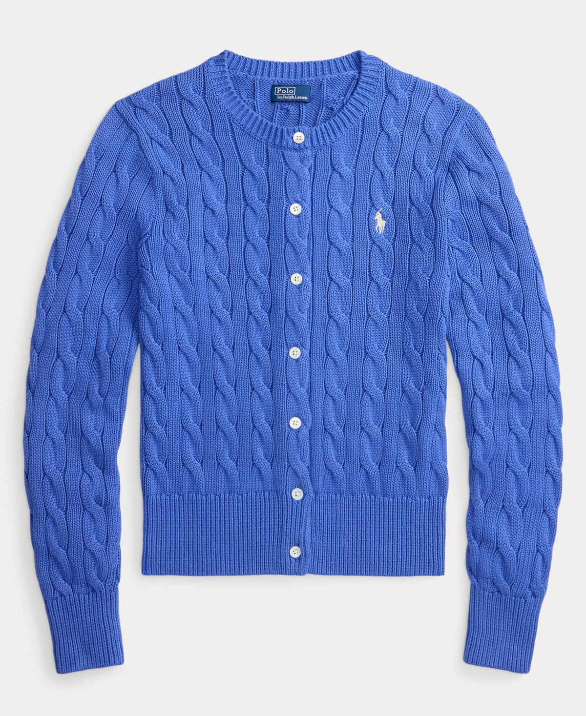 Polo Ralph Lauren Women's Cable-knit Cotton Crewneck Cardigan Sweater In Blue
