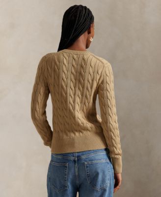Women's Cable-Knit Cotton Crewneck Cardigan Sweater