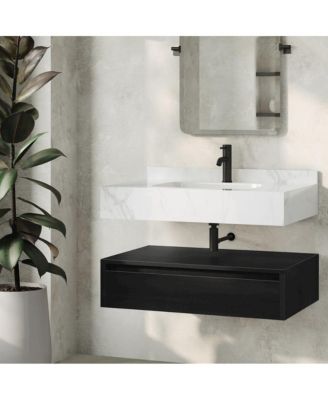 Avancer 36" Wall-Mounted Bathroom Vanity with White Marble Sink Top