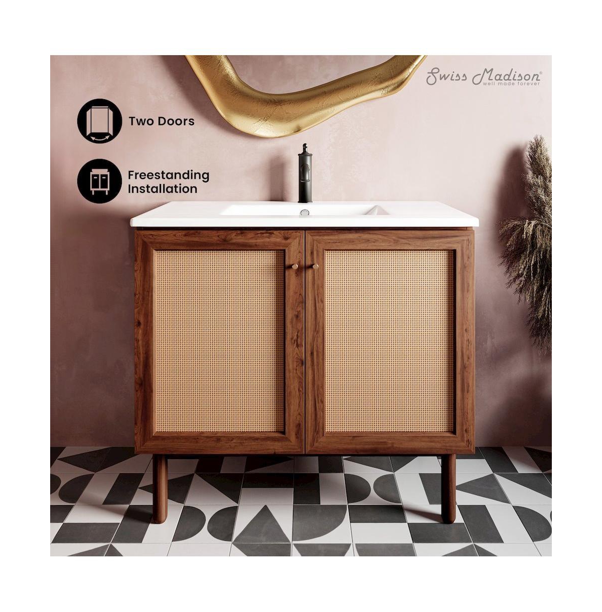 Swiss Madison Classe 36" Freestanding Bathroom Vanity in Brown Oak with Sink Top