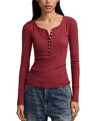 Lucky Brand - Women's Crewneck Long-Sleeve Rib Henley Top