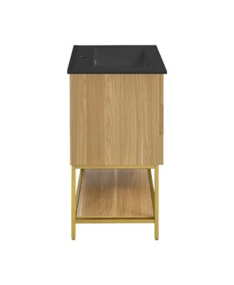 Carre 24 in. White Oak Bathroom Vanity With Black Ceramic Sink Top