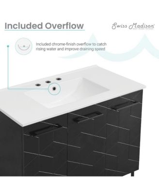 Annecy 36 in. Phantom Black Bathroom Vanity With White, 3-Hole Ceramic Sink Top