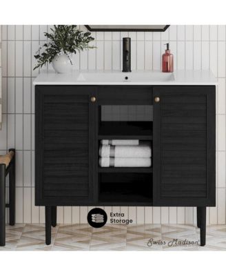 Bron 36" Freestanding Bathroom Vanity in Black Oak with Sink Top