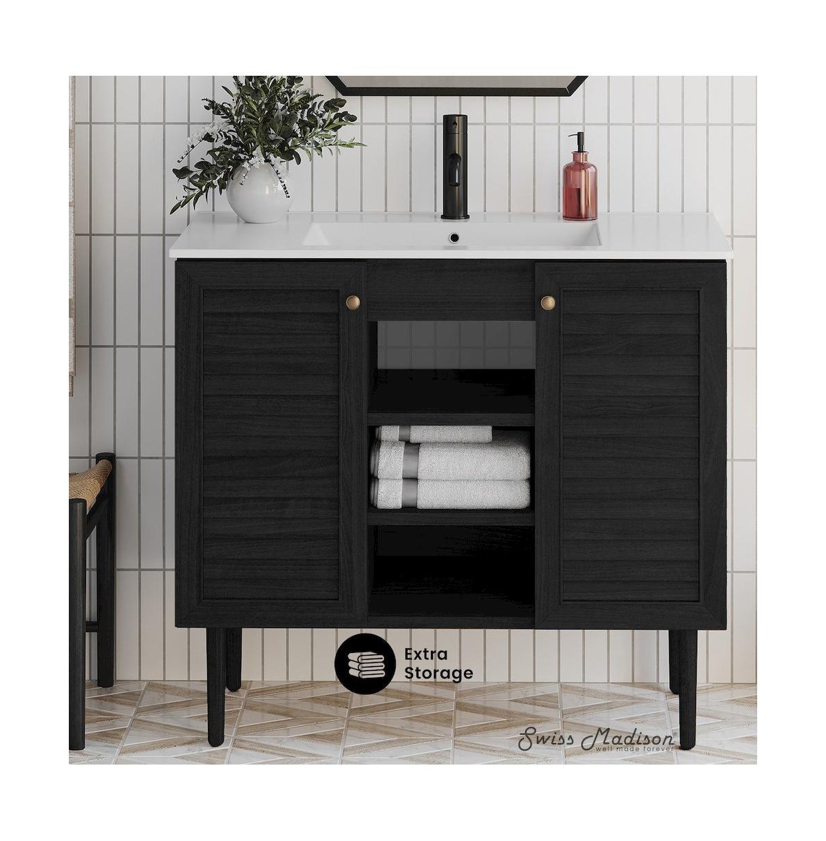 Swiss MadisonBron 36" Freestanding Bathroom Vanity in Black Oak with Sink Top