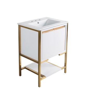 Marseille 24 in. White Bathroom Vanity, 3-Hole Ceramic Sink Top