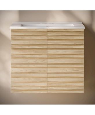 24" Wall-Mounted Bathroom Vanity in Natural Oak with 3-Hole Centerset Sink Top