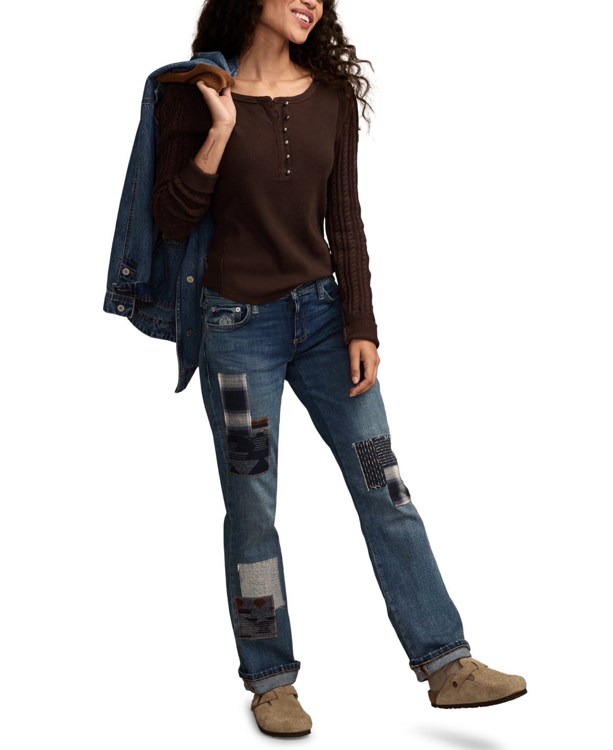 Lucky Brand Women's Textured Long-Sleeve Henley Top