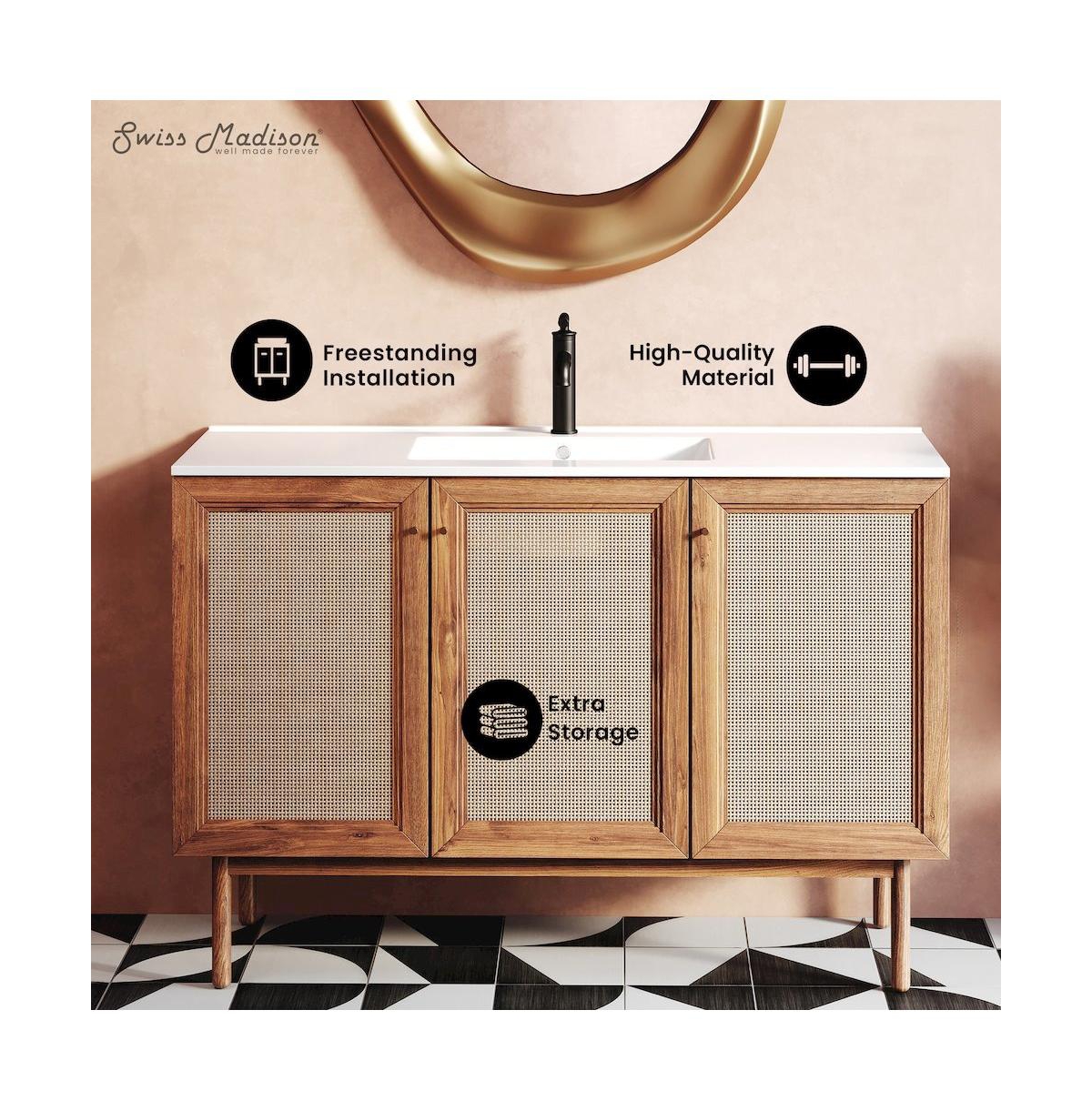 Swiss Madison Classe 48" Freestanding Bathroom Vanity in Golden Oak with Sink Top