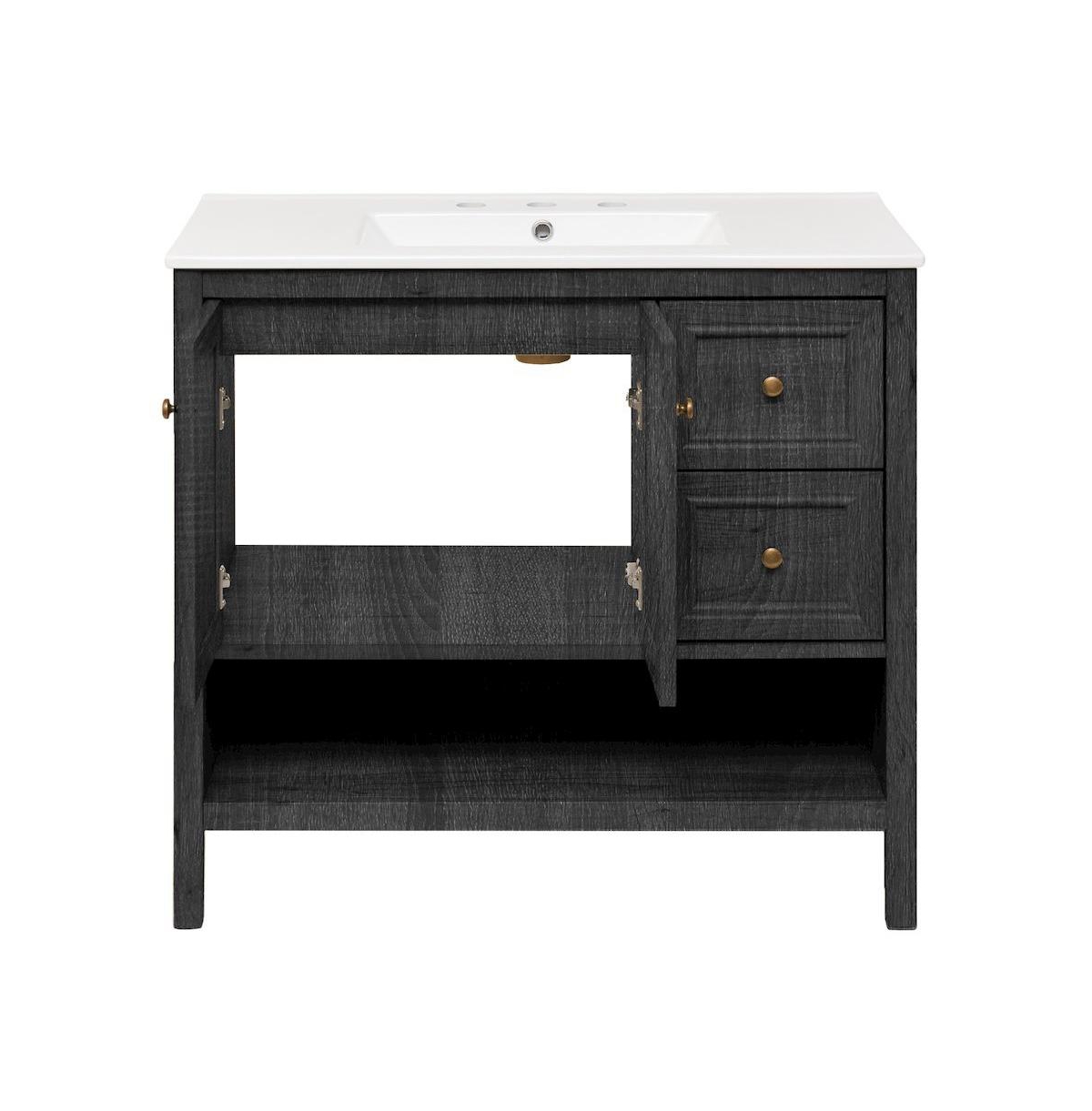 Swiss Madison 36" Freestanding Bathroom Vanity in Black Oak with 3-Hole Widespread Sink Top