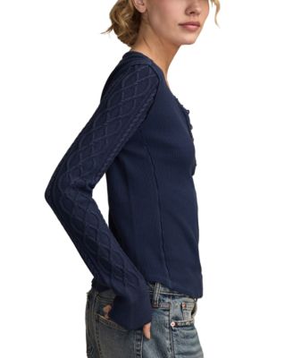 Women's Textured Long-Sleeve Henley Top