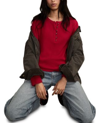 Women's Textured Long-Sleeve Henley Top