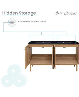 Freestanding Bathroom Vanity in Golden Oak with Black Double Basin Sink Top