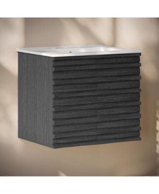 24" Wall-Mounted Bathroom Vanity in Black Oak with 3-Hole Widespread Sink Top