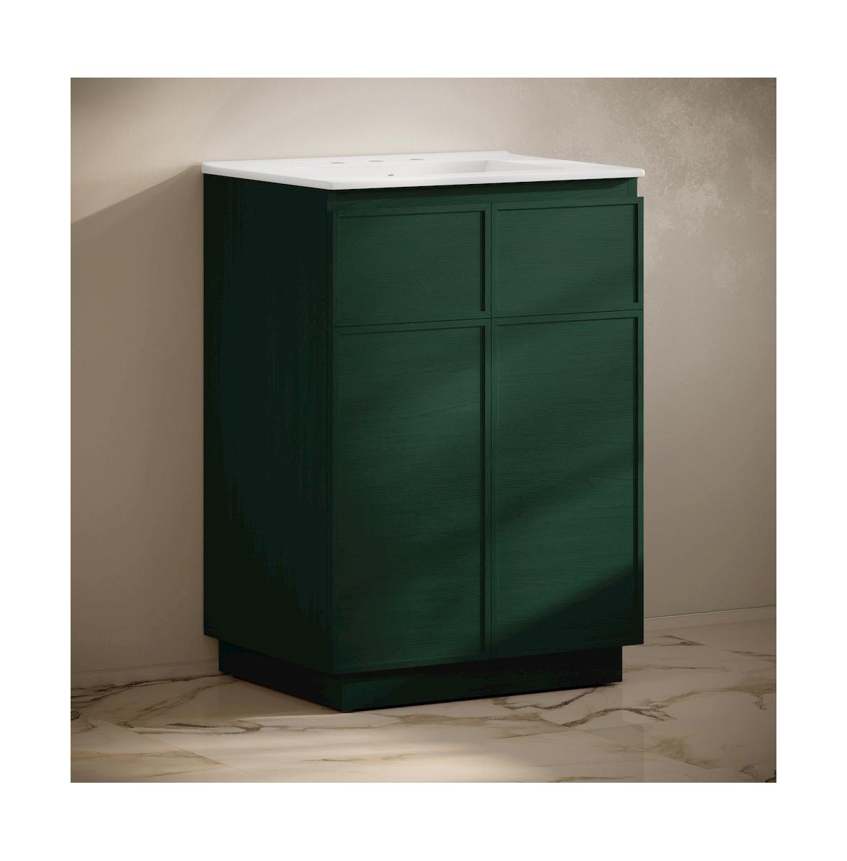 Swiss Madison 24" Freestanding Bathroom Vanity in Green Oak with 3-Hole Widespread Sink Top