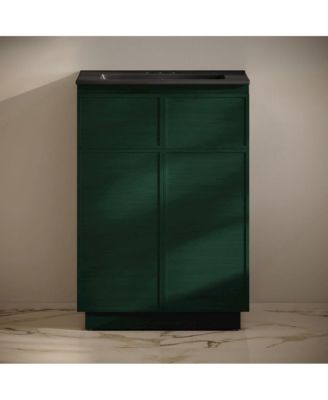 24" Freestanding Bathroom Vanity in Green Oak, Black 3-Hole Centerset Sink Top