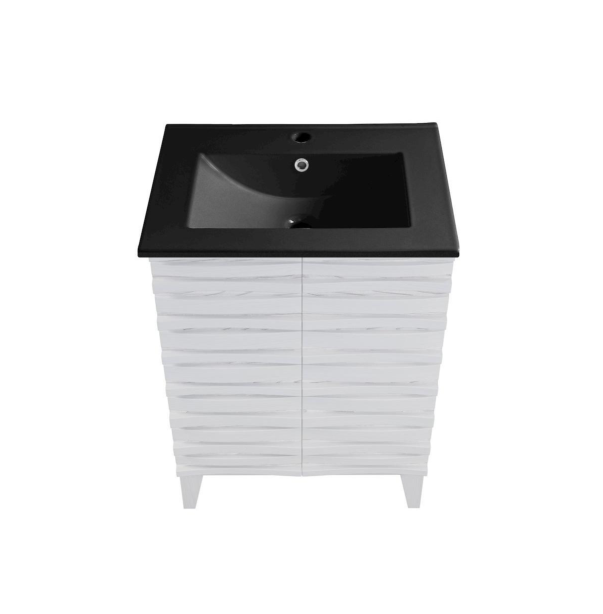 Cascade 24 in. White Oak Bathroom Vanity With Black Ceramic Sink Top
