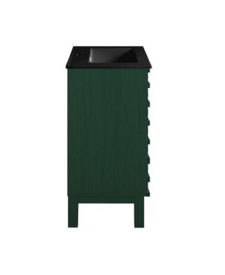 Cascade 24" Freestanding Bathroom Vanity in Green Oak with Black Sink Top