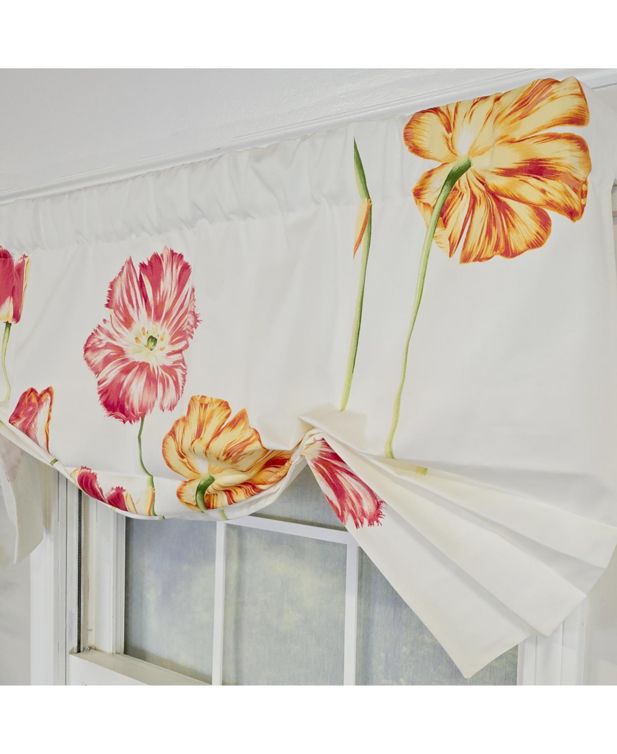 Rlf Home 100% Cotton La Tulipe Butterfly With Poly/Cotton lining Rod Pocket Valance 50" x 16" White