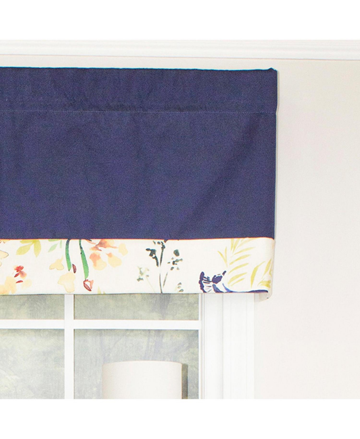 Rlf Home Tail Feather Banded 100% Cotton with Fully Lined 3" Rod Pocket Valnance for Windows 50" x 15" Navy