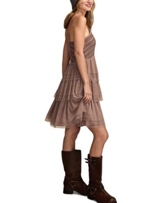 Women's Beaded Tiered Sleeveless Party Mini Dress