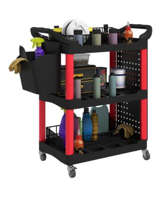 3-Tier Rolling Tool Cart, Utility Cart with Side Shelf & Hook