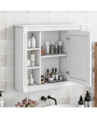 35 x 28 Wall Mounted Bathroom Storage Cabinet Medicine Cabinet Modern Bathroom Wall Cabinet with Mirror and 6 Open Shelves