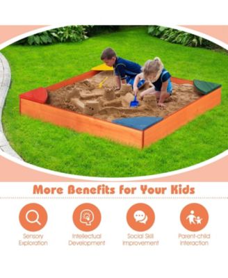 Kids Outdoor Wooden Backyard Sandbox with Built-in Corner Seating