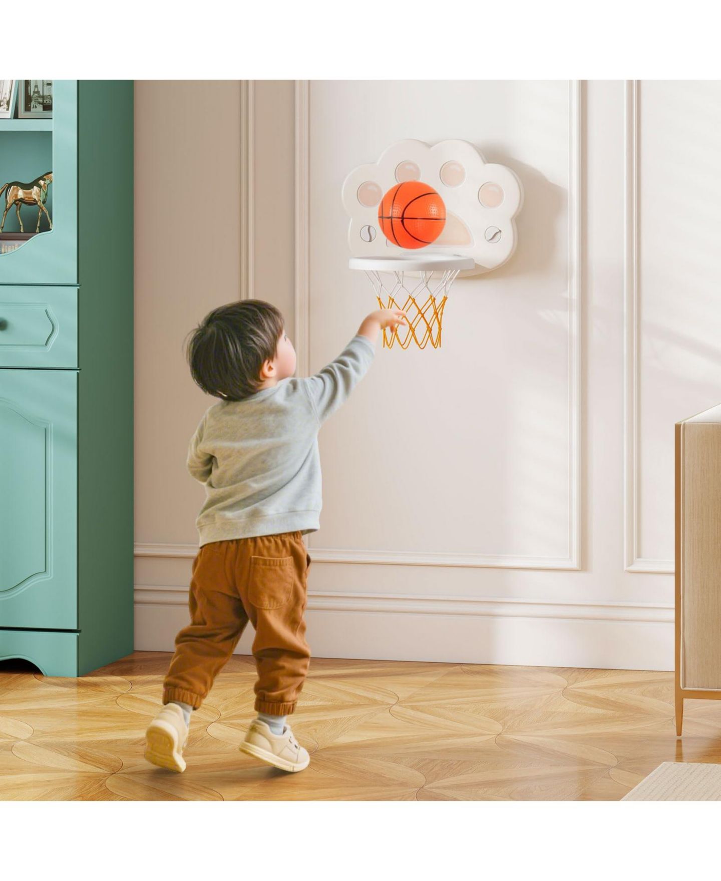 Детская игрушка Mecale 3-in-1 Adjustable Foldable Basketball Hoop with Soccer & Golf, Ages 3-10, цвет: Серый — фото 2
