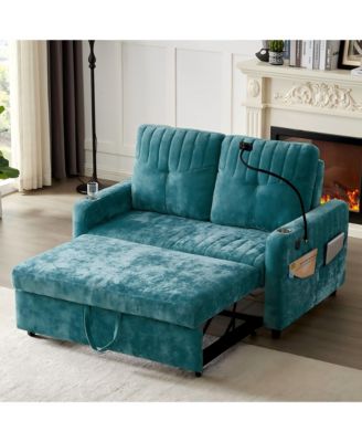 53.9 Inches Modern Loveseat Pull-out Sofa Bed with Adjustable Backrest, Two Cup Holders , a Phone Holder, Three Charging Ports