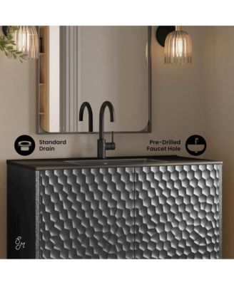 Bosse 36" Freestanding Bathroom Vanity in Black Oak with Black Sink Top