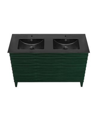 48" Freestanding Bathroom Vanity in Green Oak with Black Double Basin Sink Top