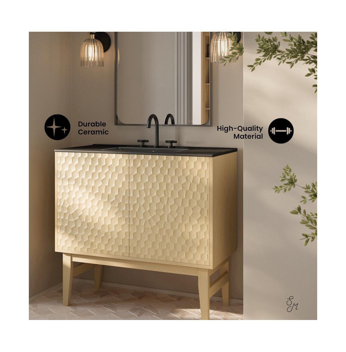 Swiss Madison 36" Freestanding Bathroom Vanity, Natural Oak, Black 3-Hole Widespread Sink Top